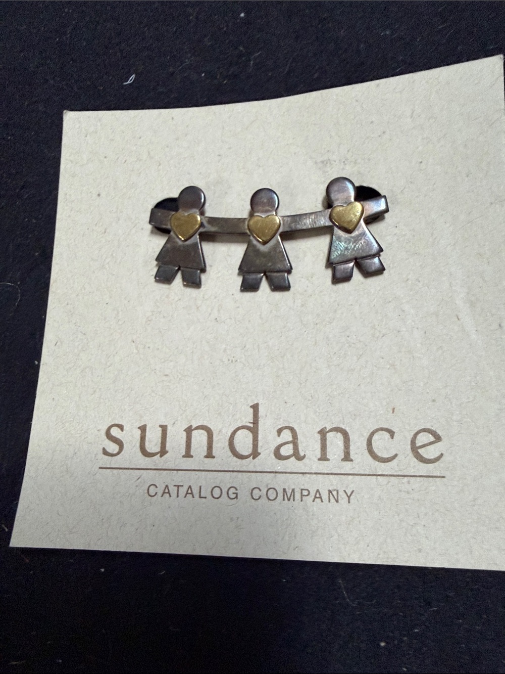 Sundance Three Linked Girls Pin with Gold Hearts
